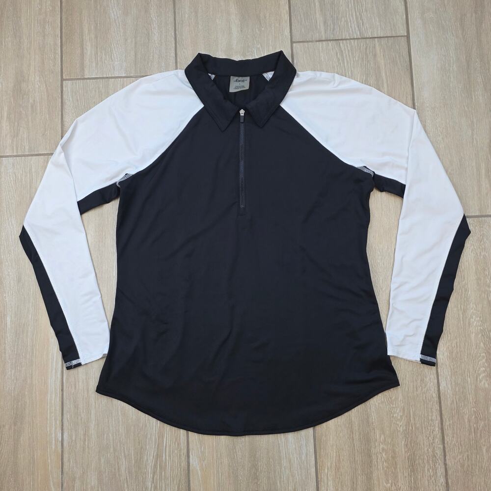 Jofit Golf Shirt Womens L Black White Long Sleeve 1/4 Zip Collared Performance